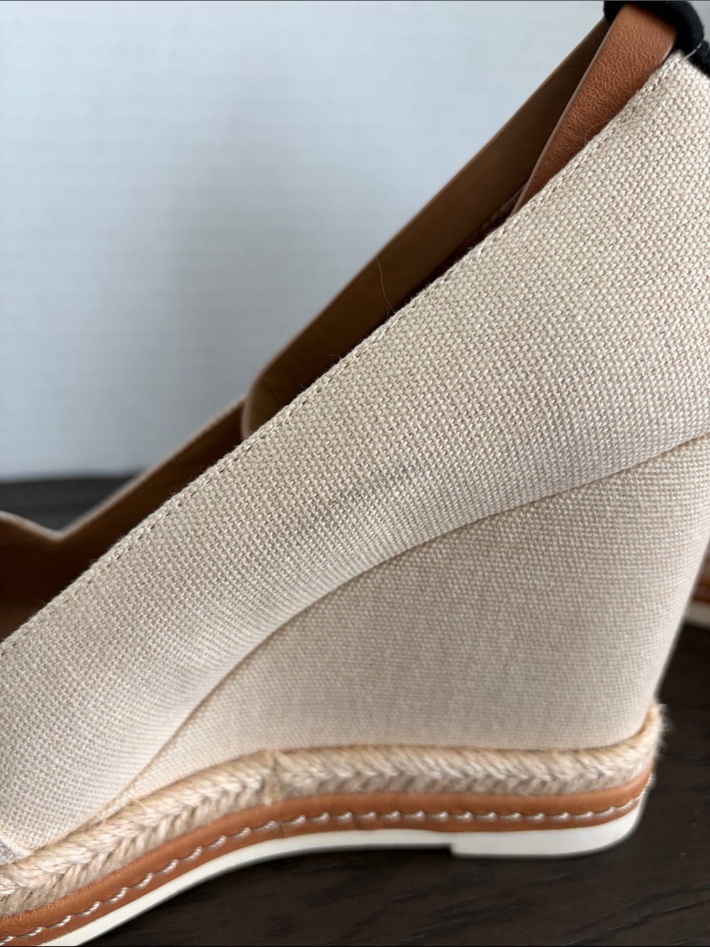 Tory Burch Beige Canvas Espadrille Wedges with Black Toe Cap - Picture 5 of 5
